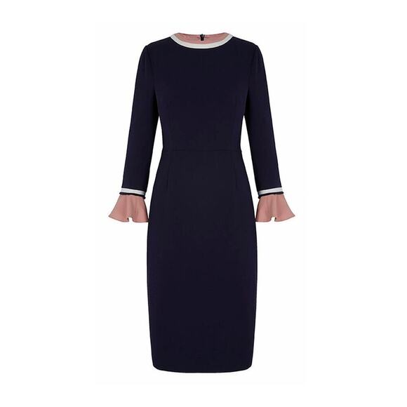 THE FOLD London Rosnaree Sheath Dress Blue Pink Size 14 Officewear Office Siren - Picture 2 of 10